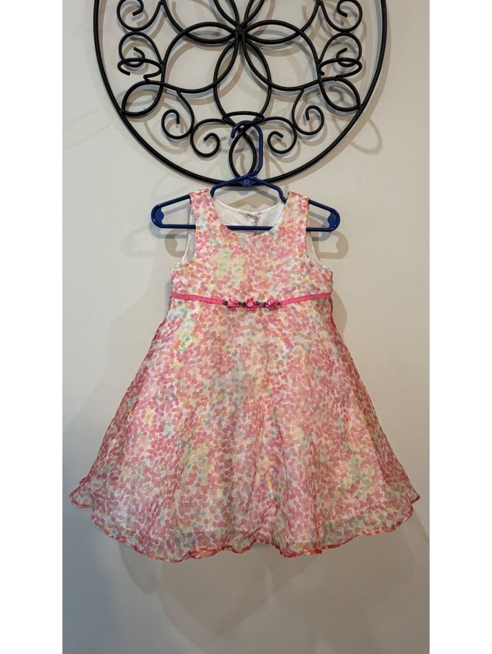 Marmellata Classics Toddler Sleeveless Pastel Floral Dress with Pink Ribbon and